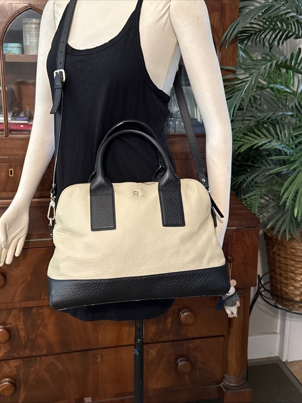 Kate Spade Colorblock Handbag Ivory Black Leather Purse Shoulder Crossbody Bag
